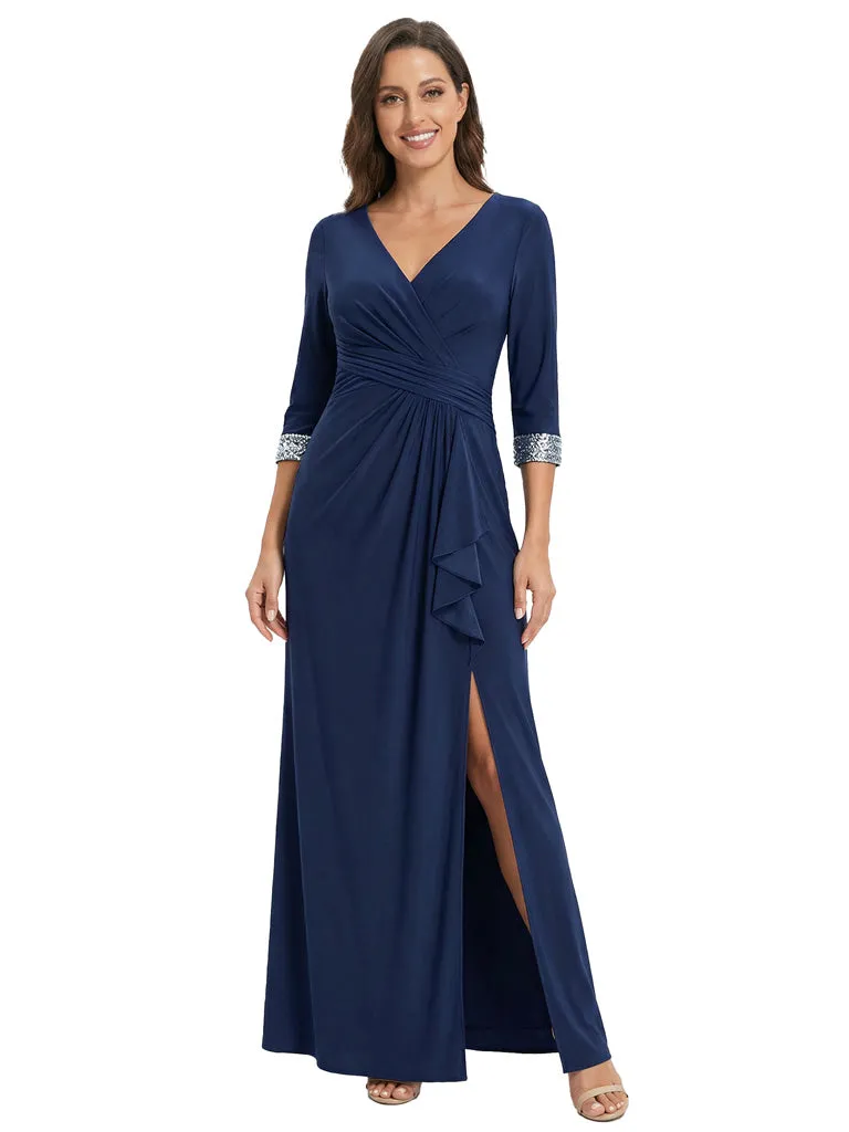 Fancy V-Neck 3/4 Sleeves A-line Mother Of The Bride Gown With Sequin Cuffs sold by ChicSew