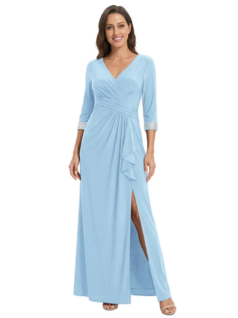 Fancy V-Neck 3/4 Sleeves A-line Mother Of The Bride Gown With Sequin Cuffs sold by ChicSew product image thumbnail 5