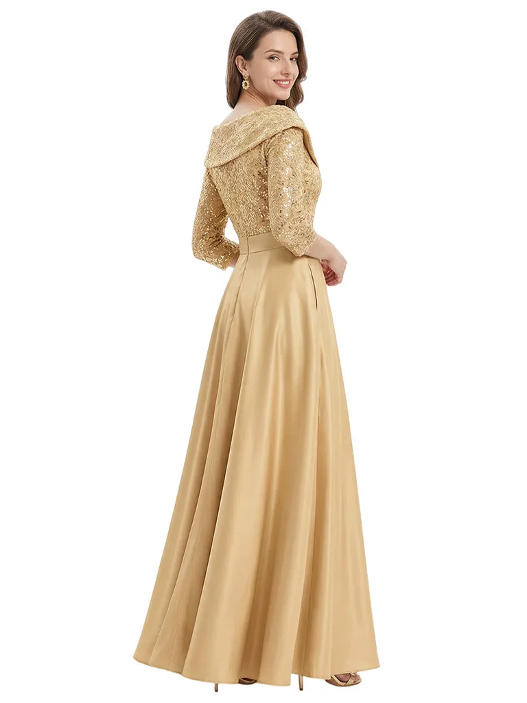 Stunning Sequin V-Neck A-Line Mother Of The Bride Satin Evening Gown sold by ChicSew product image thumbnail 3