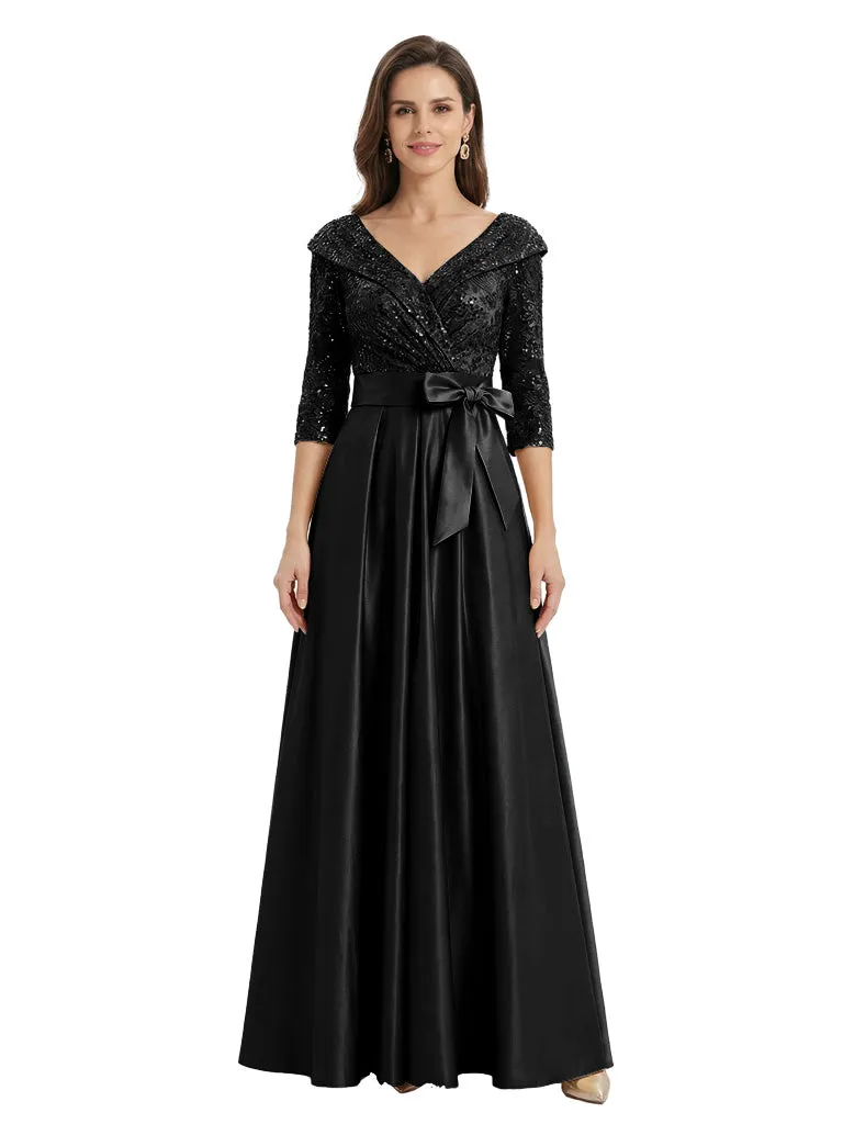 Stunning Sequin V-Neck A-Line Mother Of The Bride Satin Evening Gown sold by ChicSew product image thumbnail 4