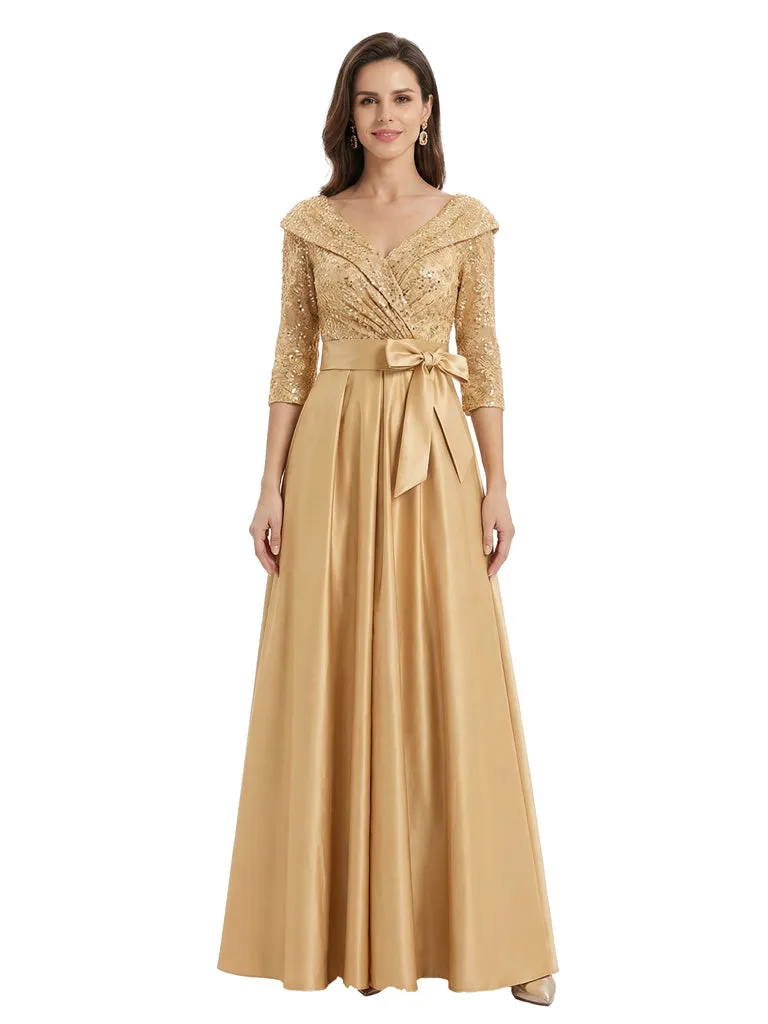 Stunning Sequin V-Neck A-Line Mother Of The Bride Satin Evening Gown sold by ChicSew