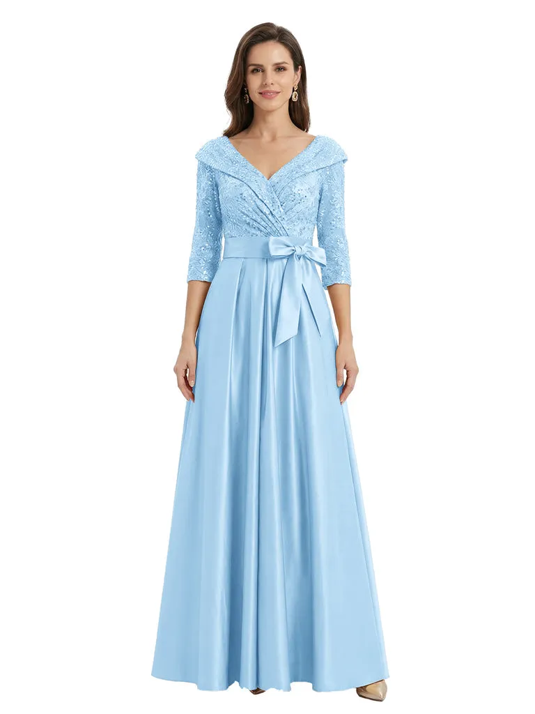 Stunning Sequin V-Neck A-Line Mother Of The Bride Satin Evening Gown sold by ChicSew product image thumbnail 5