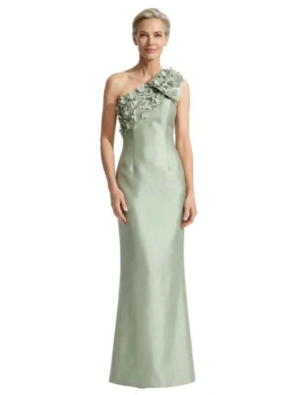 Unique 3D Floral Applique One Shoulder Mother Of The Bride Satin Maxi Gown sold by ChicSew