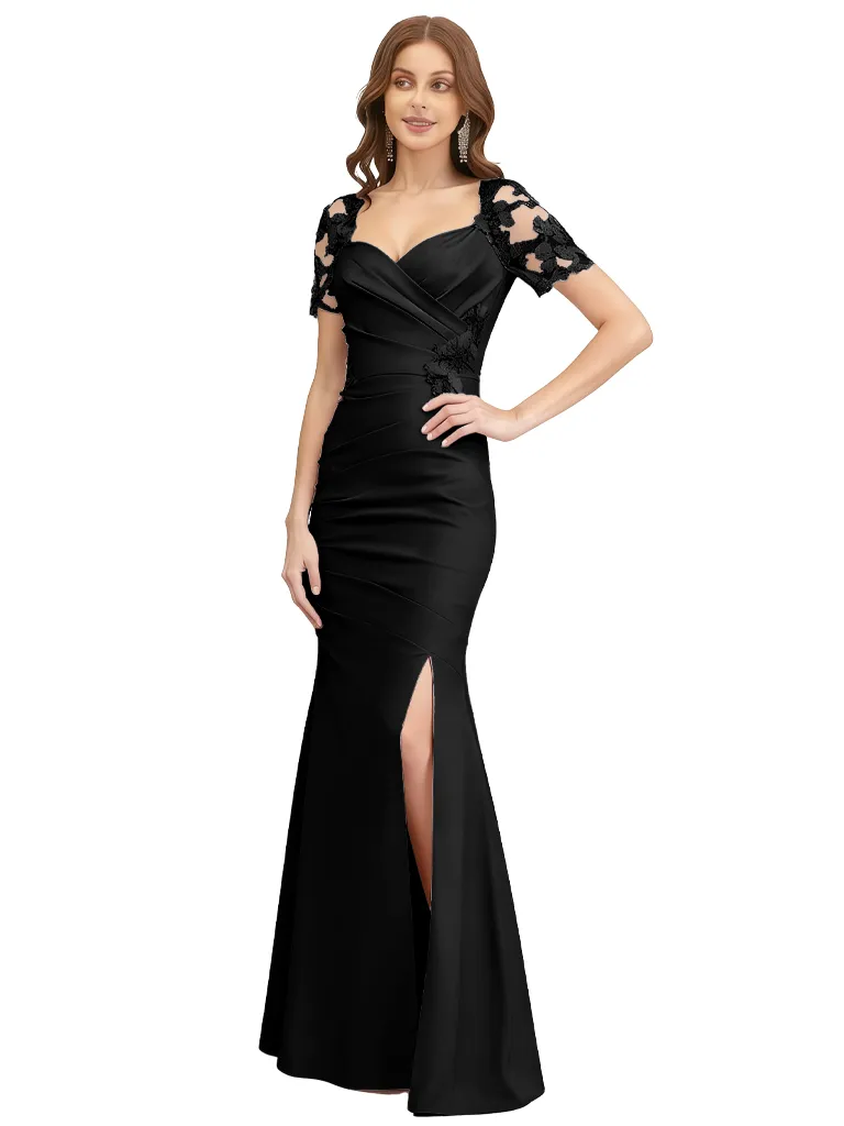 Classy Lace Cap Sleeves V-Neck Mermaid Mother Of The Bride Dress Slit sold by ChicSew product image thumbnail 3