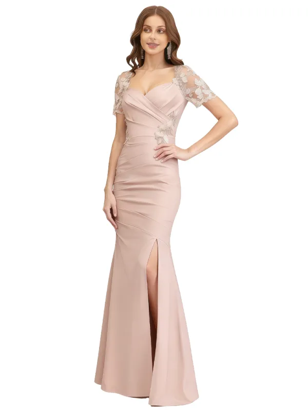 Classy  Lace Cap Sleeves V-Neck Mermaid Mother Of The Bride Dress Slit sold by ChicSew