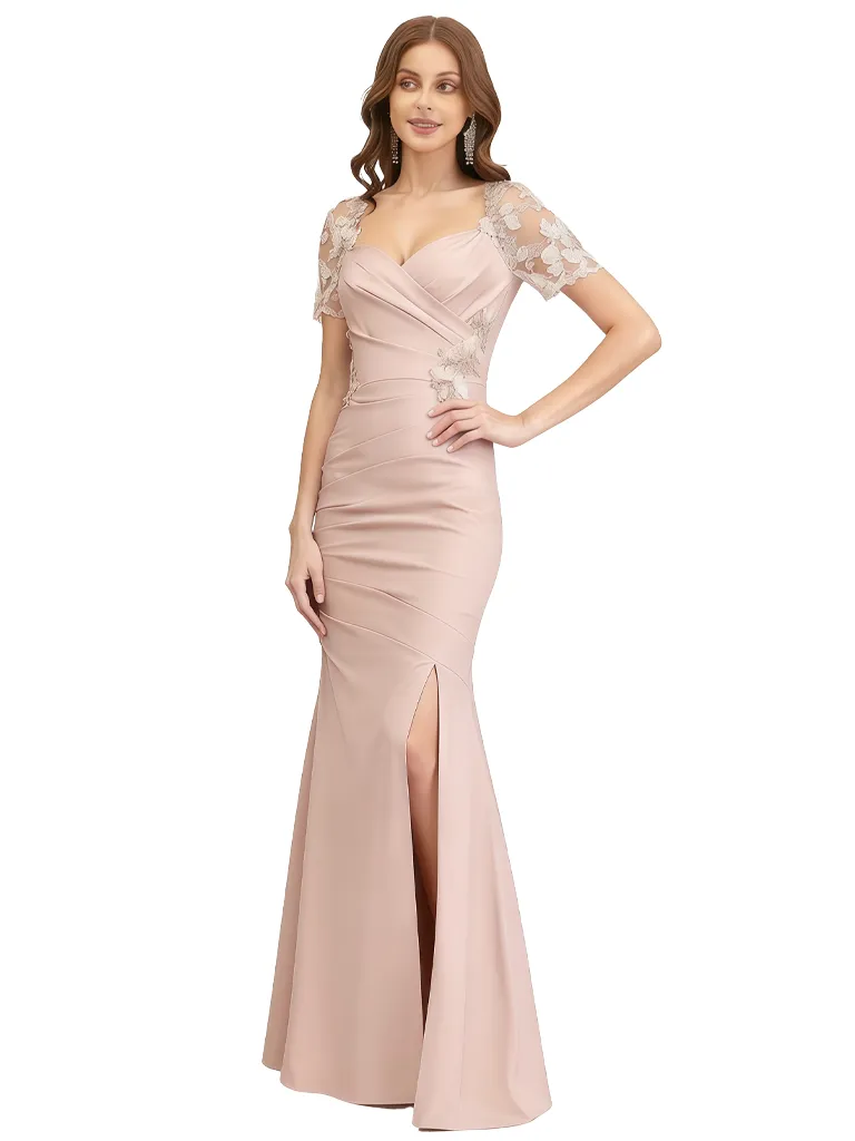 Classy Lace Cap Sleeves V-Neck Mermaid Mother Of The Bride Dress Slit sold by ChicSew