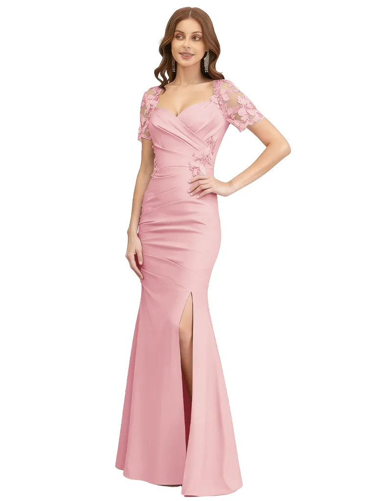 Classy Lace Cap Sleeves V-Neck Mermaid Mother Of The Bride Dress Slit sold by ChicSew product image thumbnail 5