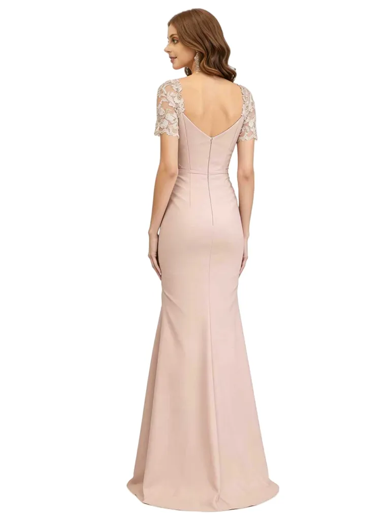 Classy Lace Cap Sleeves V-Neck Mermaid Mother Of The Bride Dress Slit sold by ChicSew product image thumbnail 2