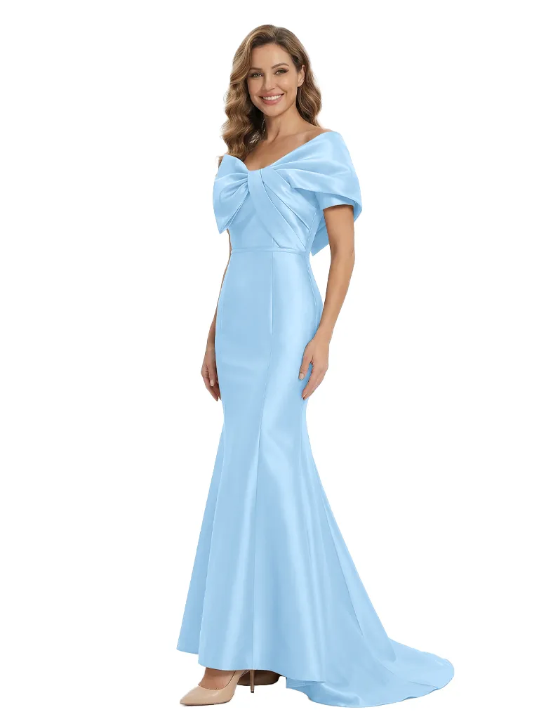 Elegant Off Shoulder Bow Knot Ruched Satin Mermaid Mother of the Groom Evening Dress sold by ChicSew product image thumbnail 5