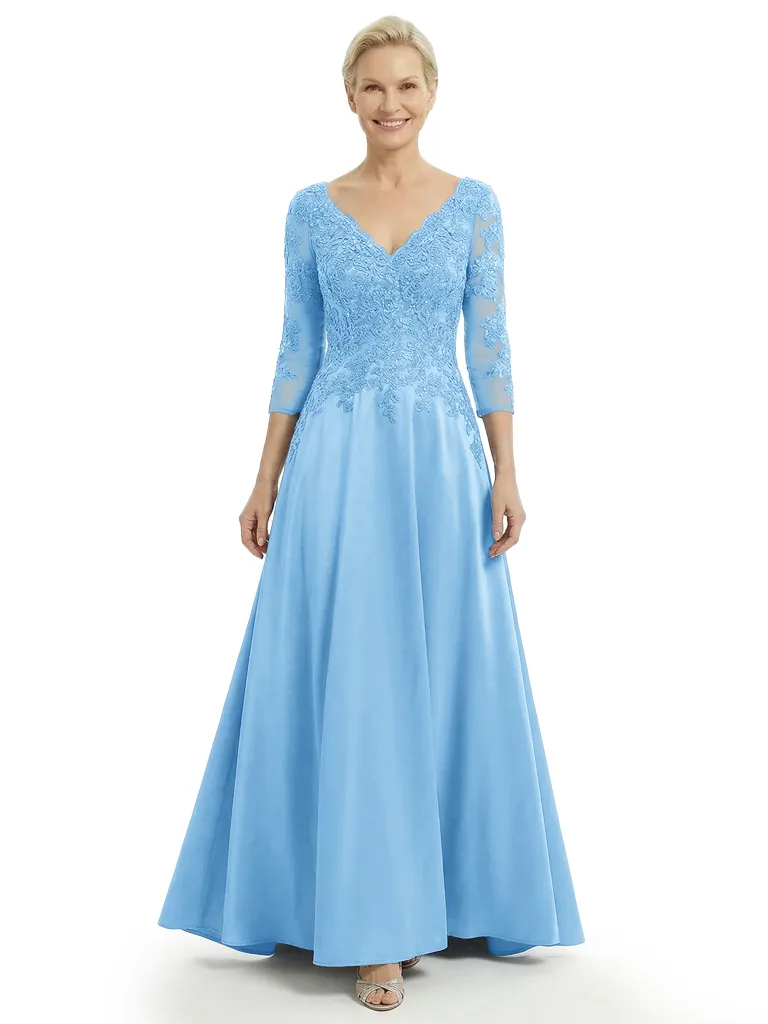 Timeless V-Neck Lace Satin Mother of the Groom Gown With Sleeve sold by ChicSew product image thumbnail 5