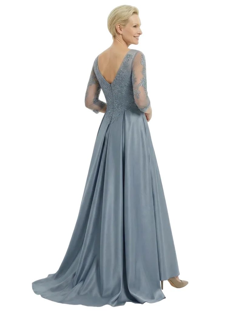 Timeless V-Neck Lace Satin Mother of the Groom Gown With Sleeve sold by ChicSew product image thumbnail 3