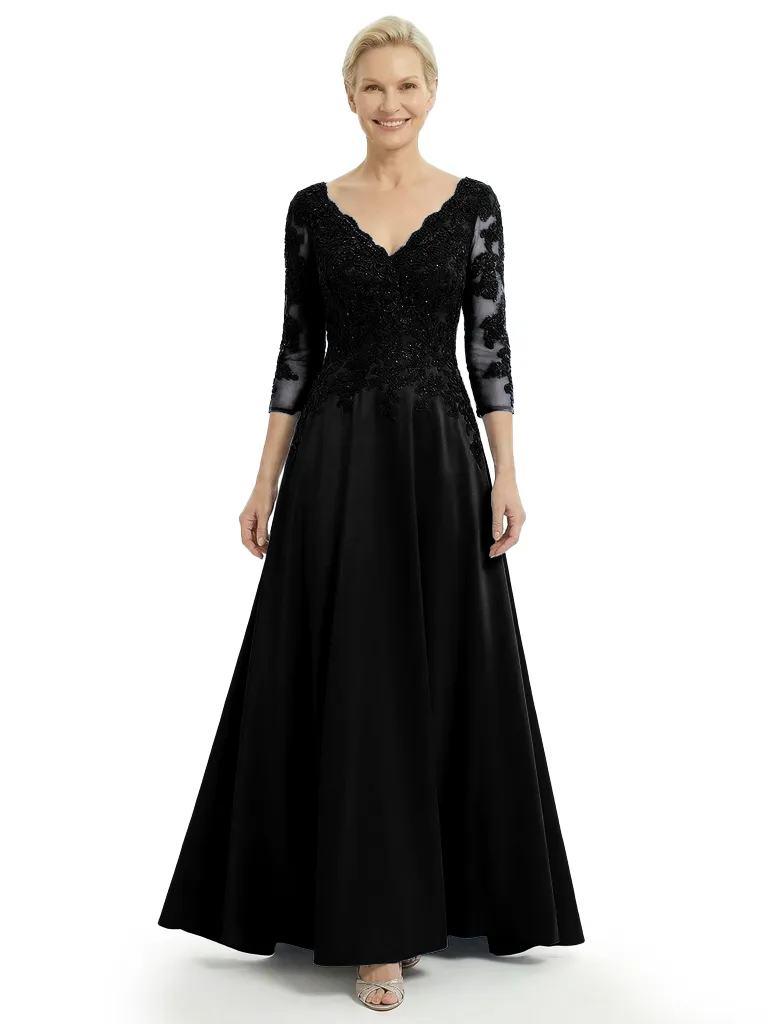 Timeless V-Neck Lace Satin Mother of the Groom Gown With Sleeve sold by ChicSew product image thumbnail 4