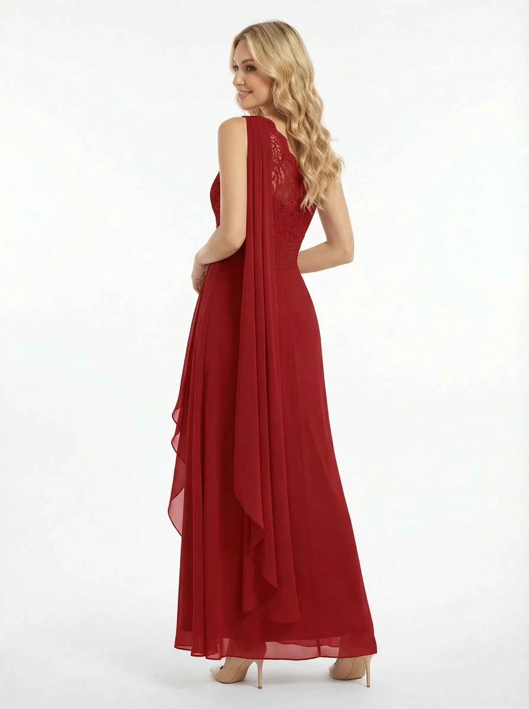 Elegant One Shoulder Mermaid Lace Chiffon Prom Dresses For Evening Party sold by ChicSew product image thumbnail 3