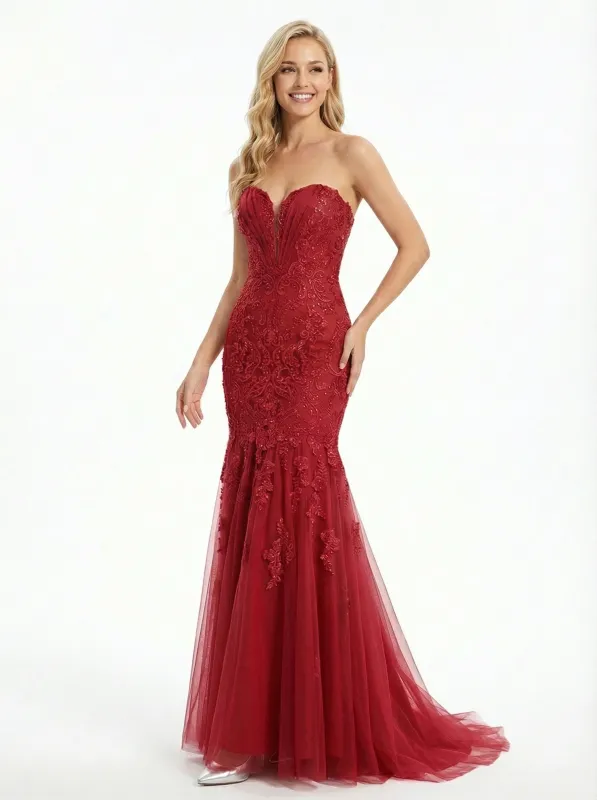 Sexy Strapless Sweetheart Lace Mermaid Formal Evening Prom Dress sold by ChicSew