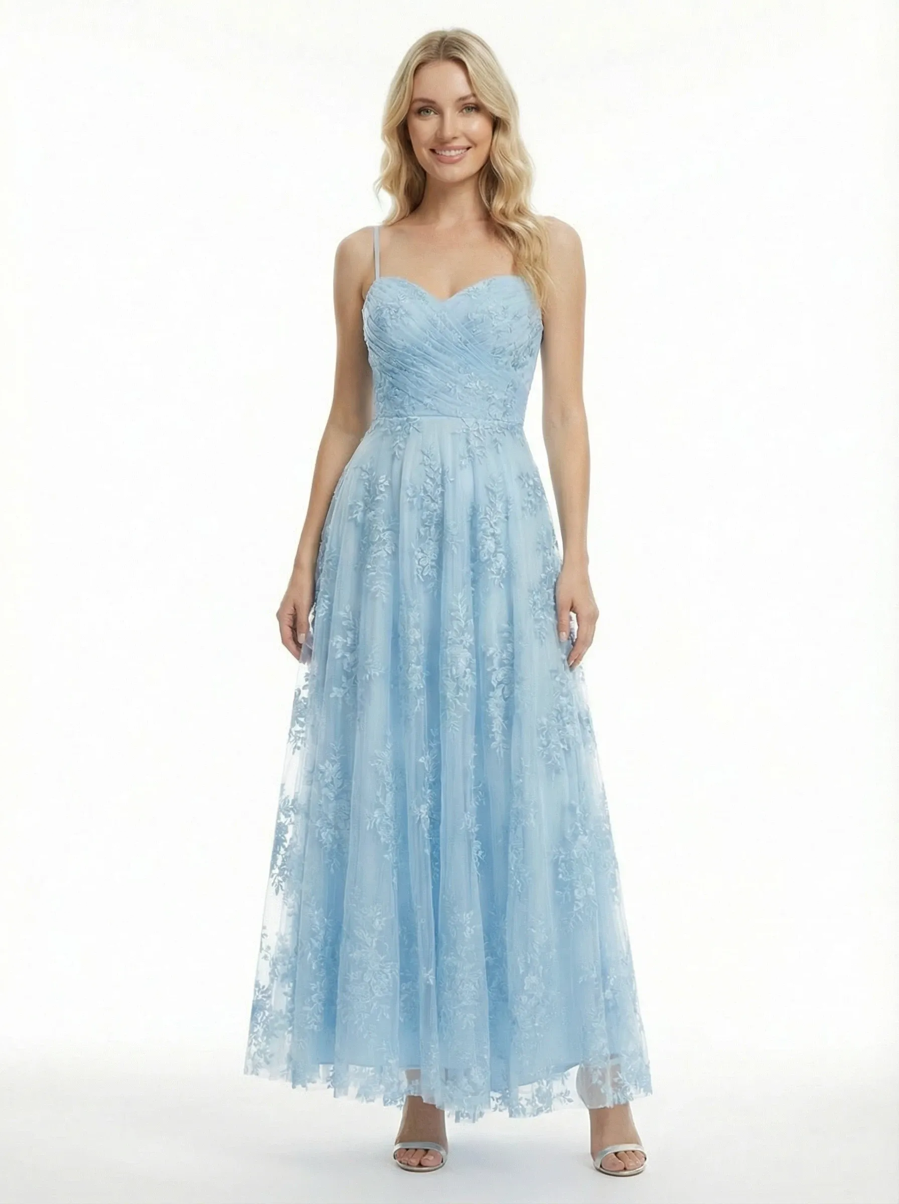 Elegant Ruched Lace Tulle A-Line Long Party Formal Dress sold by ChicSew