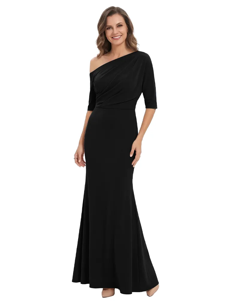 Simple Strapless Half Sleeves Asymmetric Chiffon Long Mother of the Bride dresses sold by ChicSew product image thumbnail 4