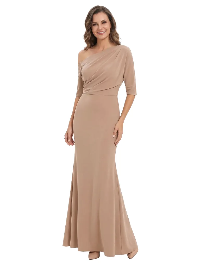 Simple Strapless Half Sleeves Asymmetric Chiffon Long Mother of the Bride dresses sold by ChicSew