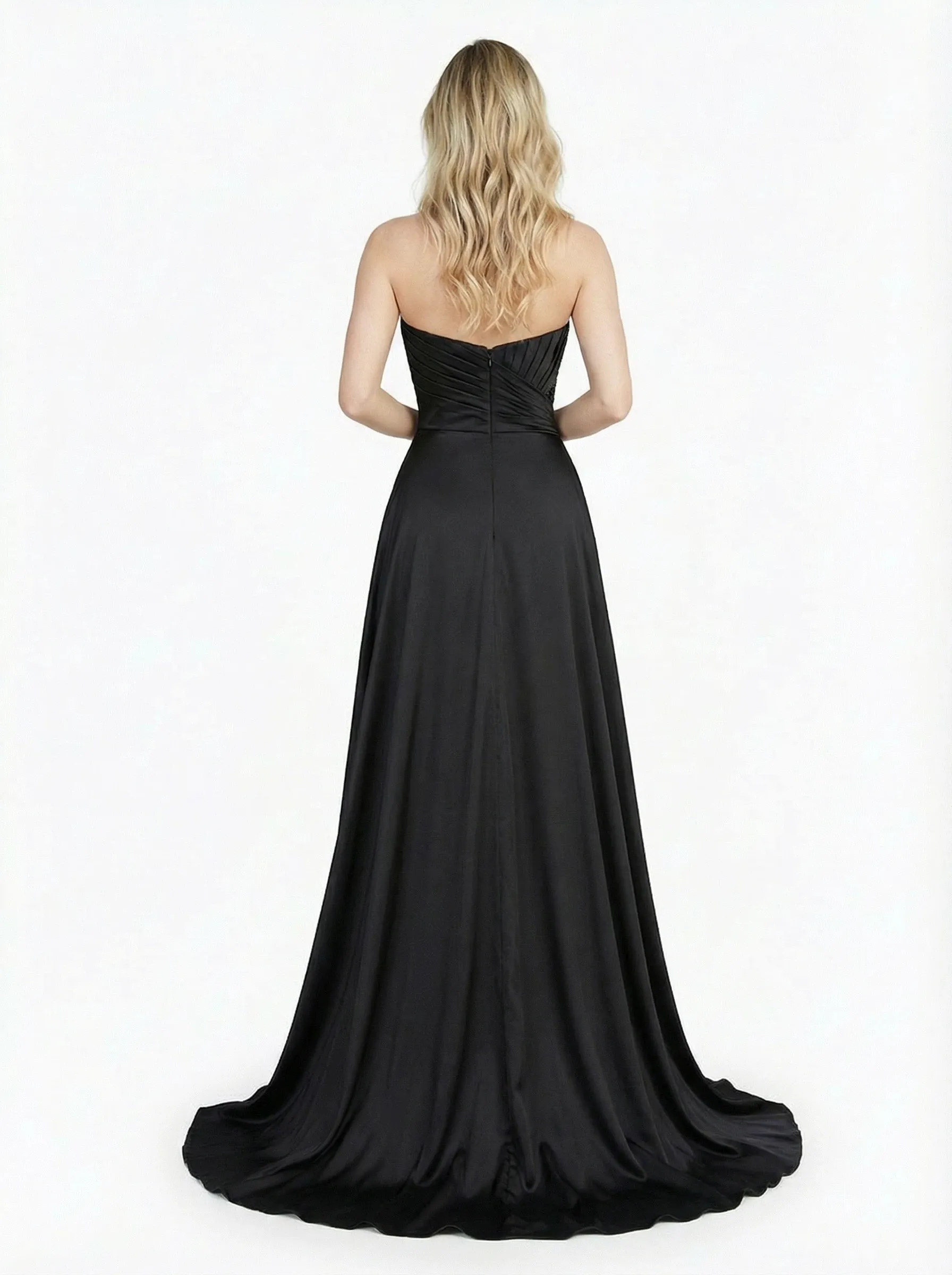 Sexy V-neck A-line Beading Satin Side Slit Long Party Prom Dresses sold by ChicSew product image thumbnail 3