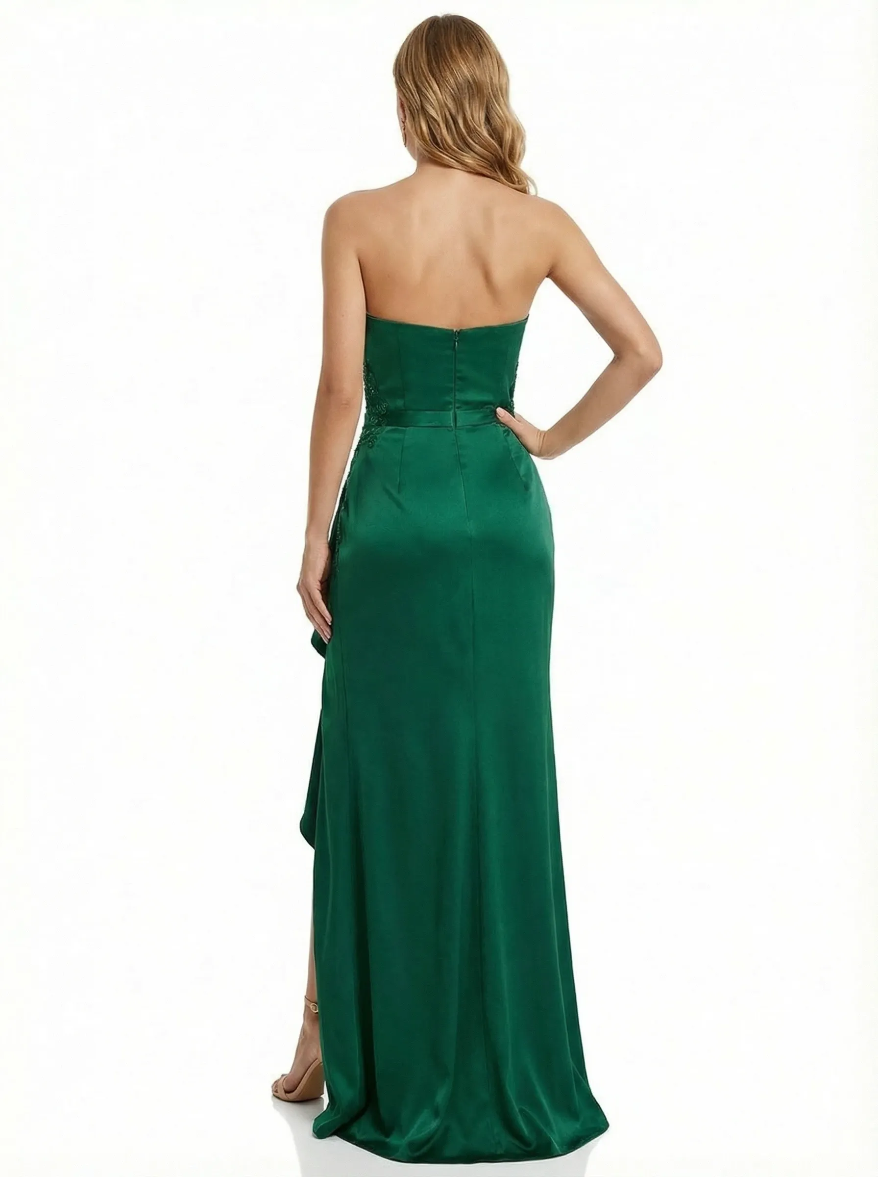 Elegant Strapless Mermaid Satin Side Slit Ruffle Skirt Long Party Prom Dresses sold by ChicSew product image thumbnail 3