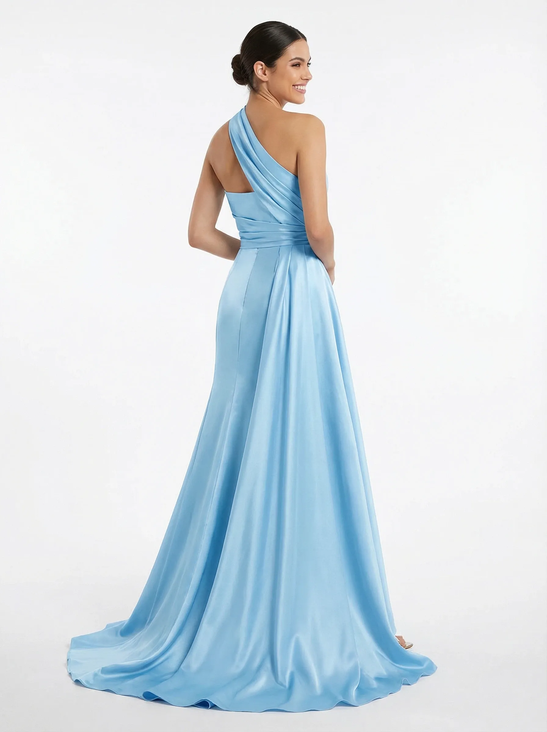Elegant One Shoulder A-line Satin Floor Length Long Party Prom Dresses sold by ChicSew product image thumbnail 3