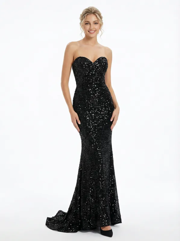Sparkly Mermaid Sweetheart Sequins Long Party Prom Dresses sold by ChicSew