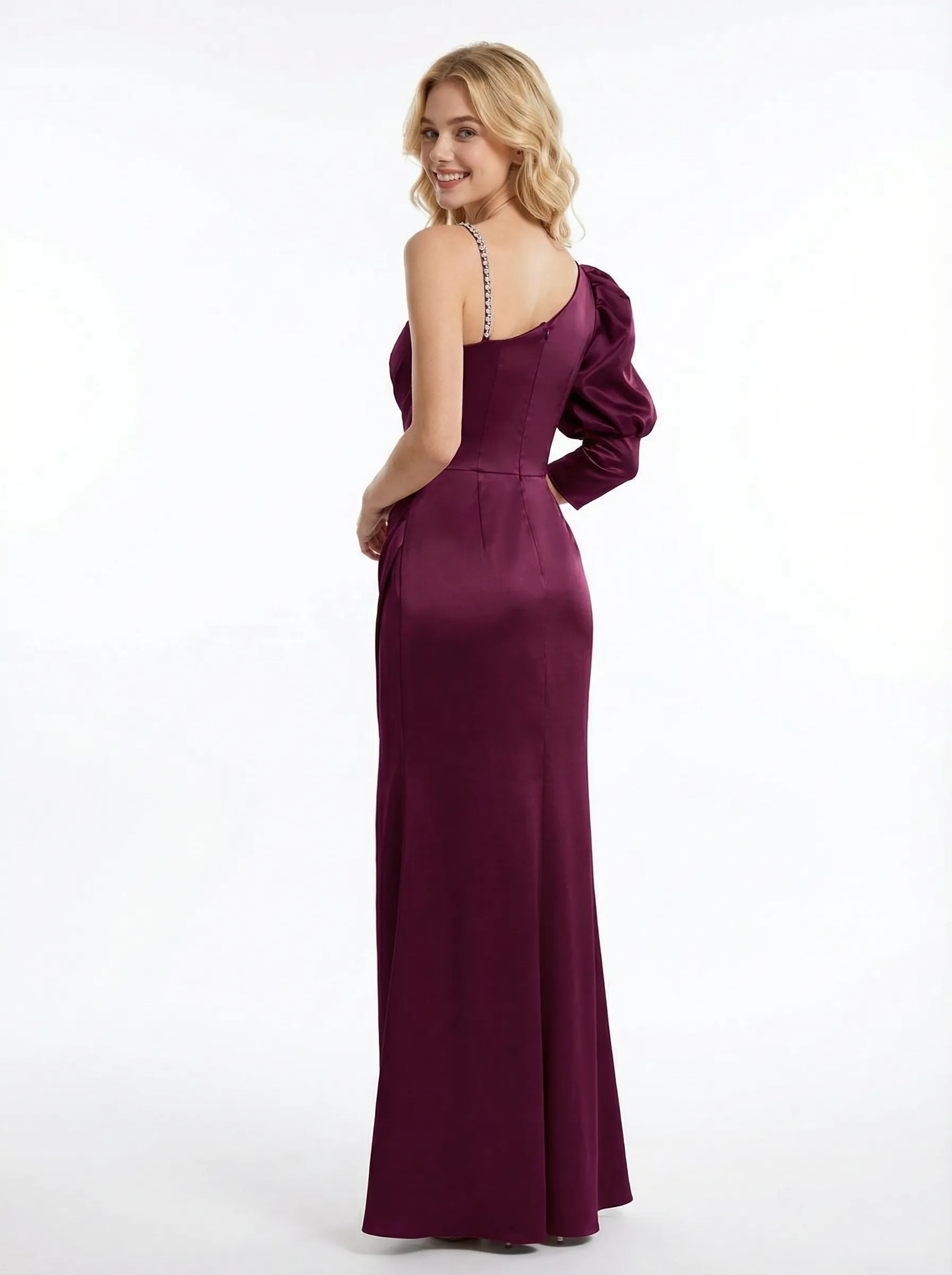 Elegant Mermaid One Sleeve Side Slit Satin Long Party Prom Dresses sold by ChicSew product image thumbnail 3