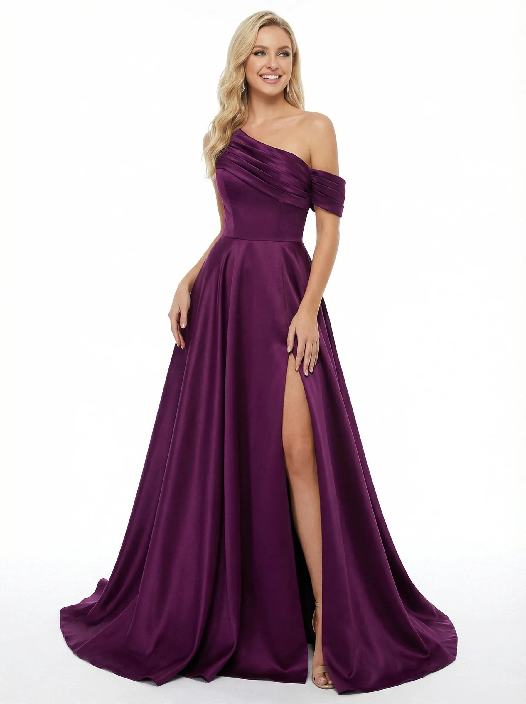 Elegant A-line Asymmetrical Off Shoulder Side Slit Long Party Prom Dresses sold by ChicSew