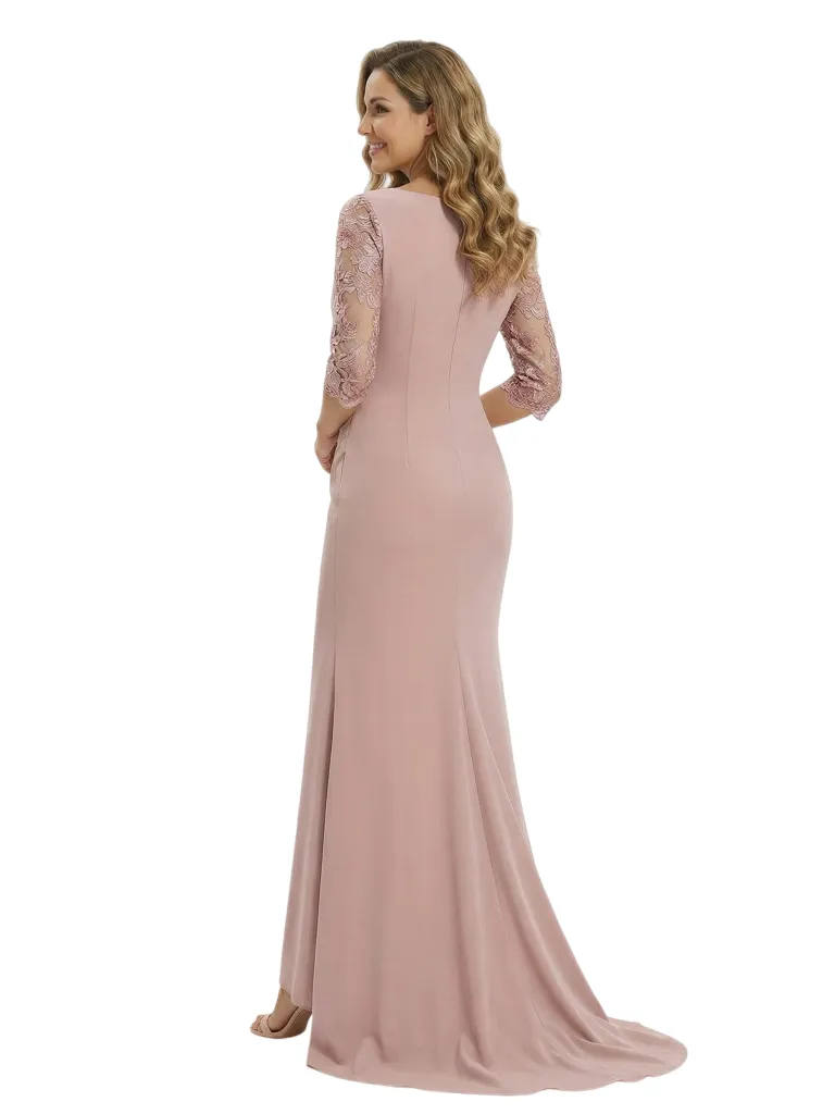 Trendy V-Neck Mother of the Bride Dress With Lace Long Sleeves sold by ChicSew product image thumbnail 3