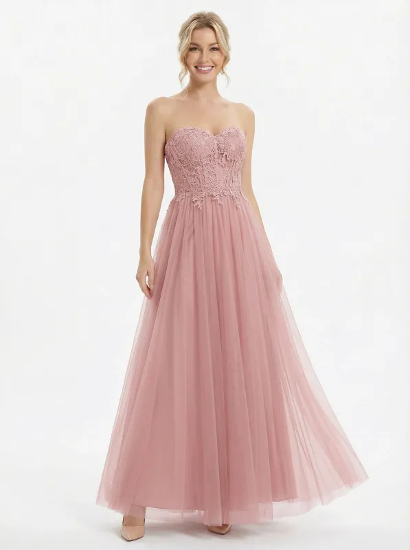 Graceful Lace Applique Strapless Tulle Ball Gown Sweetheart Neck Formal Gown sold by ChicSew