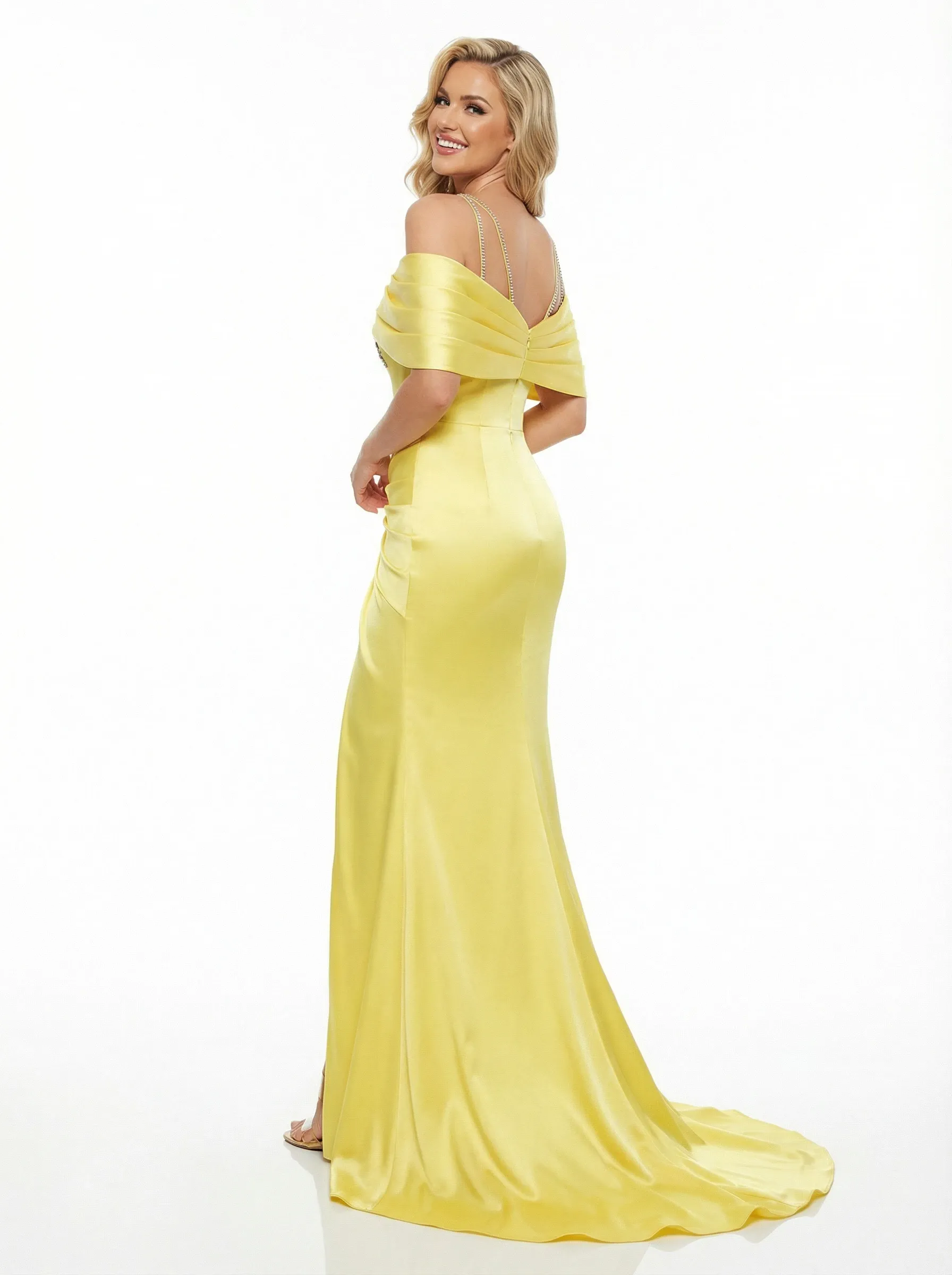 Elegant Off Shoulder Mermaid Beading Ruched Long Satin Evening Prom Dresses sold by ChicSew product image thumbnail 3