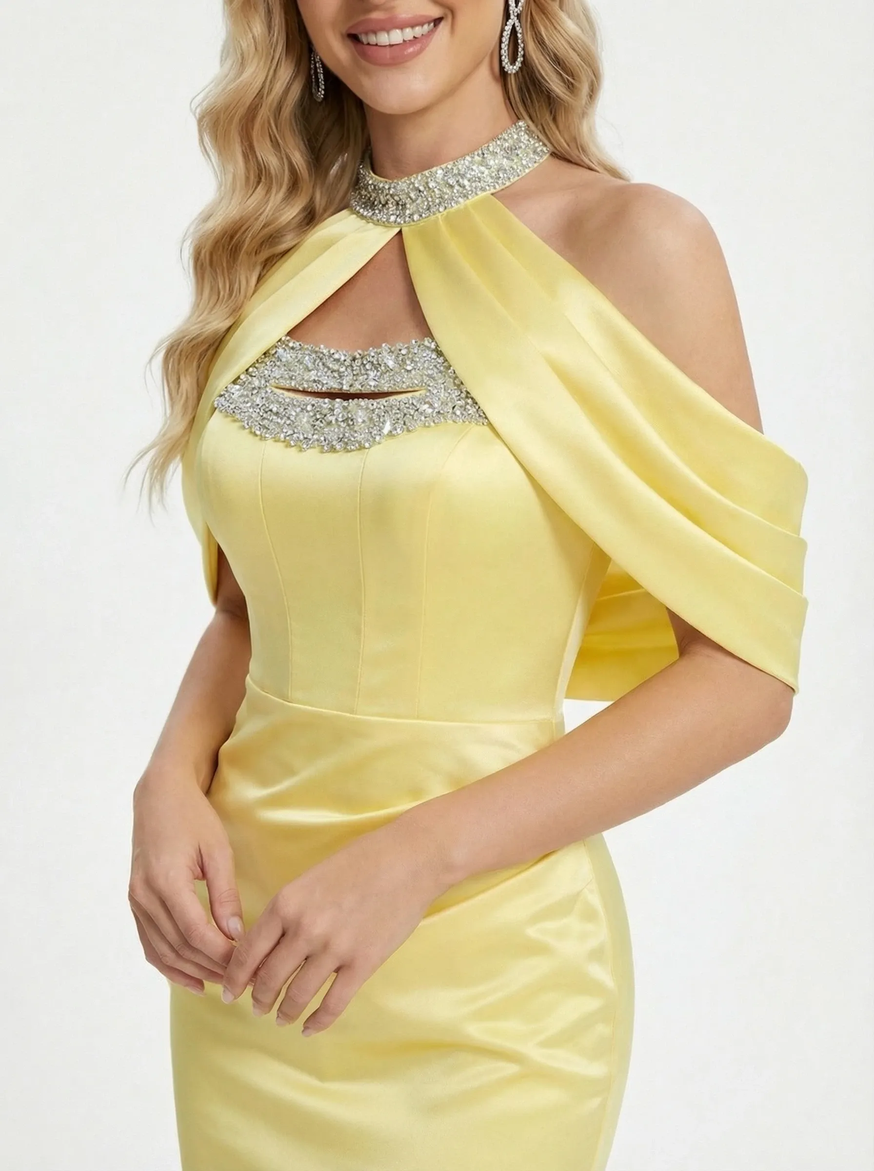 Sparkly Halter Mermaid Beading Ankle Length Long Satin Evening Prom Dresses sold by ChicSew product image thumbnail 2