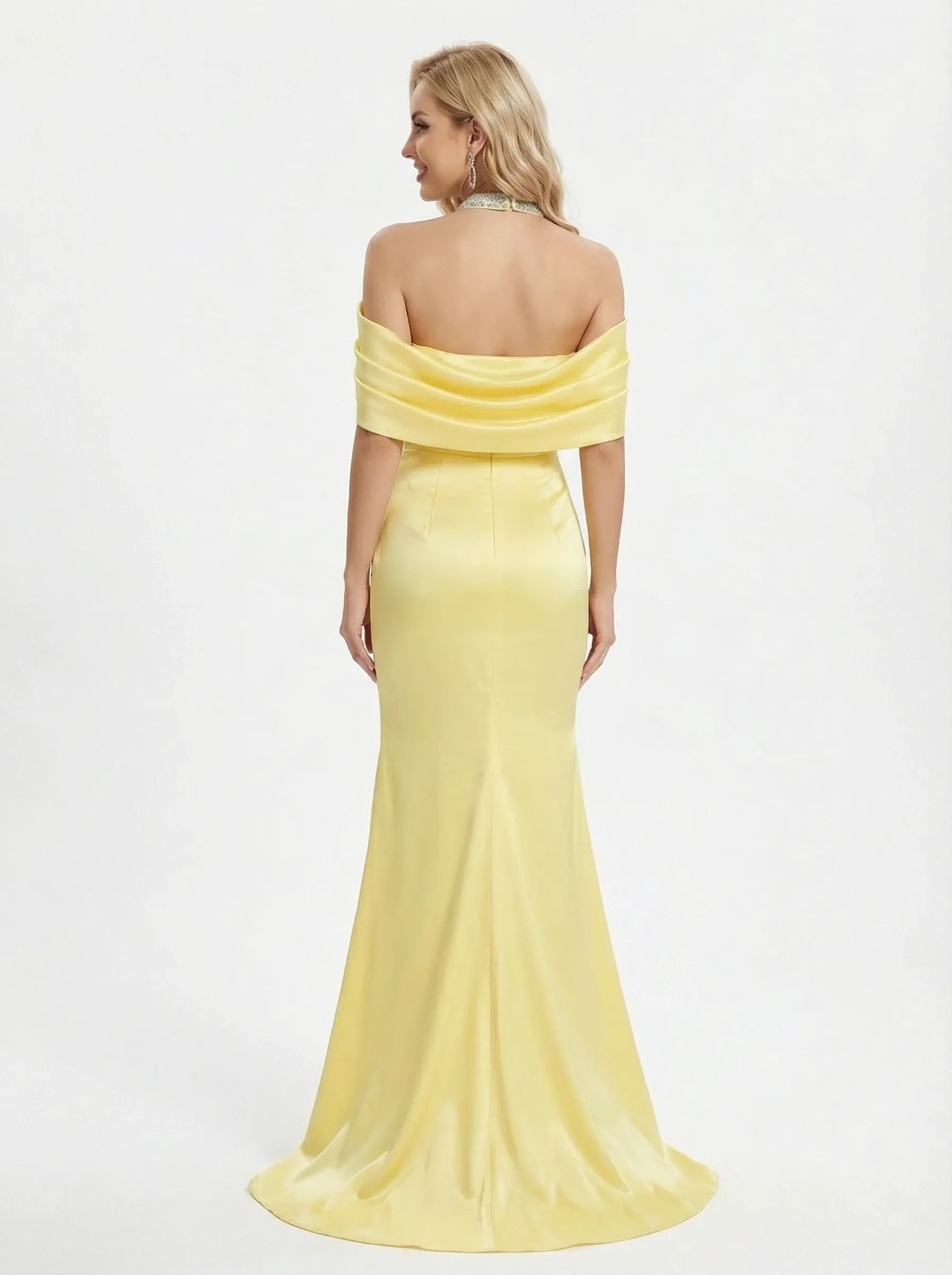 Sparkly Halter Mermaid Beading Ankle Length Long Satin Evening Prom Dresses sold by ChicSew product image thumbnail 3