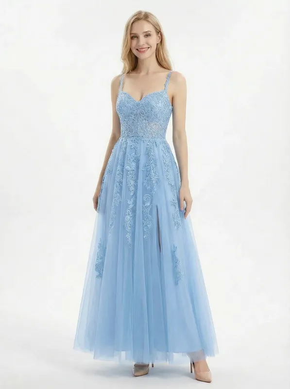 Charming Lace A-Line Tulle Gown Romantic Formal Prom Dress Slit sold by ChicSew