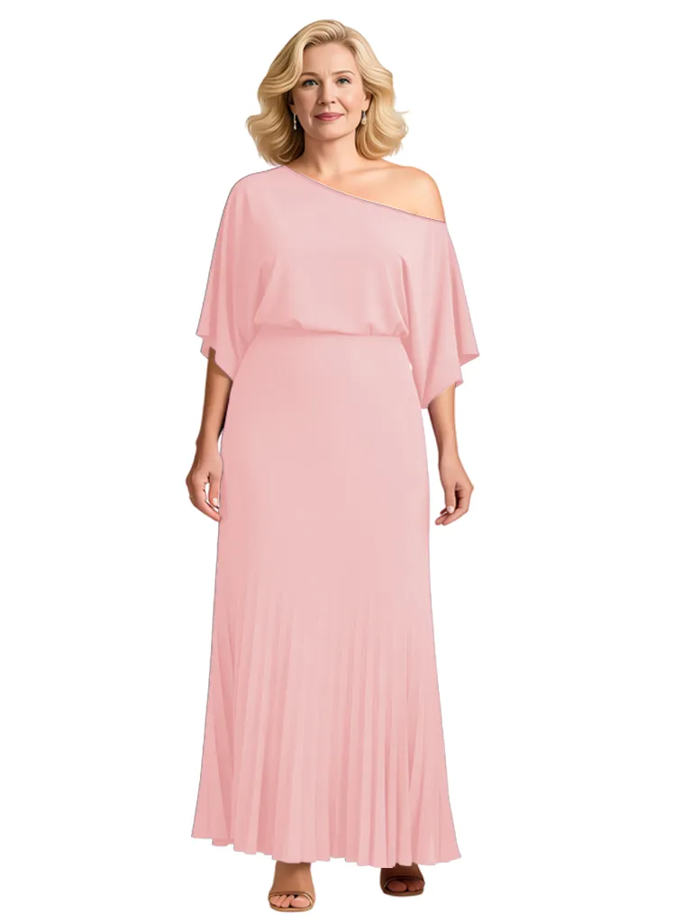 Plus Size One Shoulder A-Line Pleated Chiffon Mother Of The Groom Dress With Flutter Sleeve sold by ChicSew product image thumbnail 5
