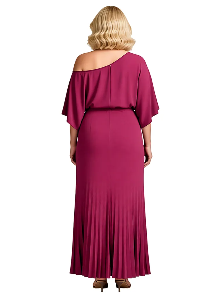 Plus Size One Shoulder A-Line Pleated Chiffon Mother Of The Groom Dress With Flutter Sleeve sold by ChicSew product image thumbnail 2