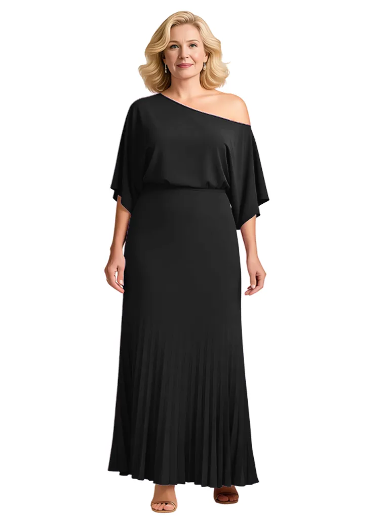 Plus Size One Shoulder A-Line Pleated Chiffon Mother Of The Groom Dress With Flutter Sleeve sold by ChicSew product image thumbnail 3