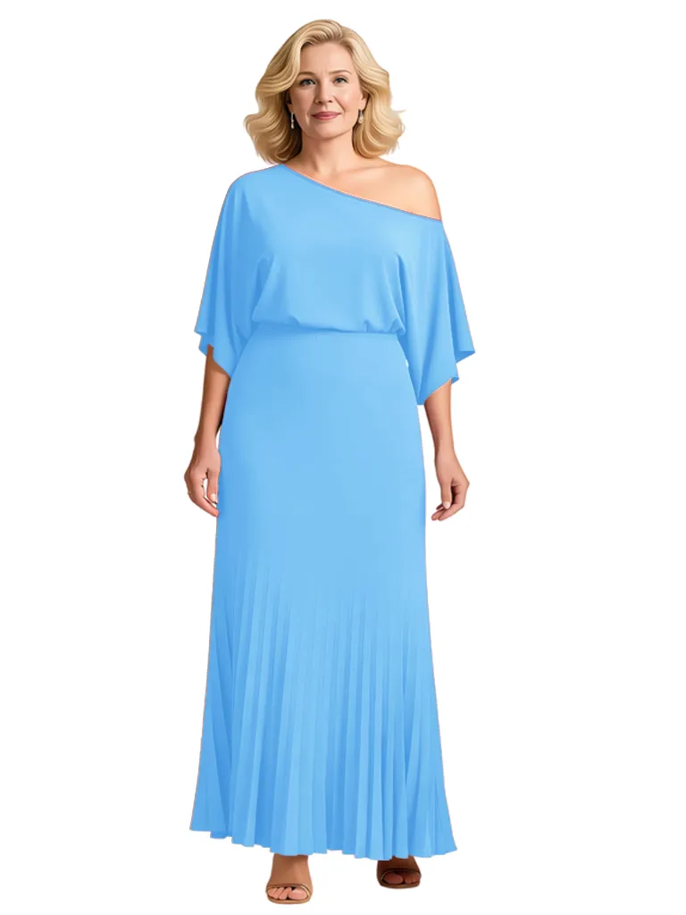 Plus Size One Shoulder A-Line Pleated Chiffon Mother Of The Groom Dress With Flutter Sleeve sold by ChicSew product image thumbnail 4
