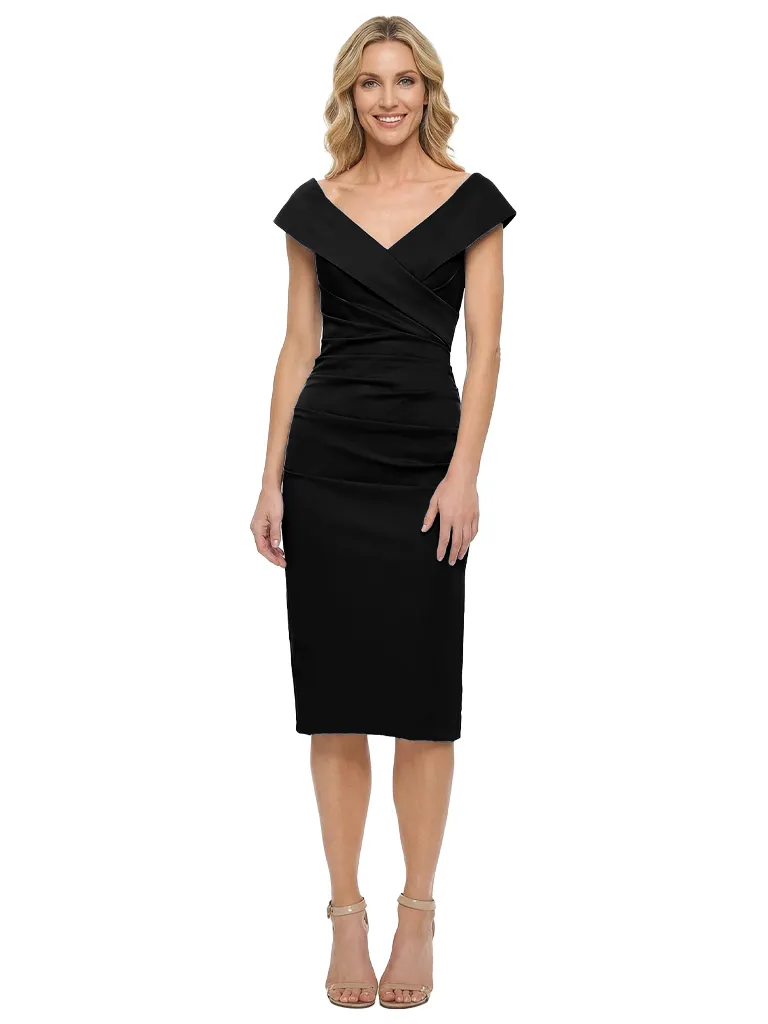 Elegant Off-the-Shoulder Knee Length Mother of the Bride Dress with Modern Ruched Sheath Silhouette sold by ChicSew product image thumbnail 4