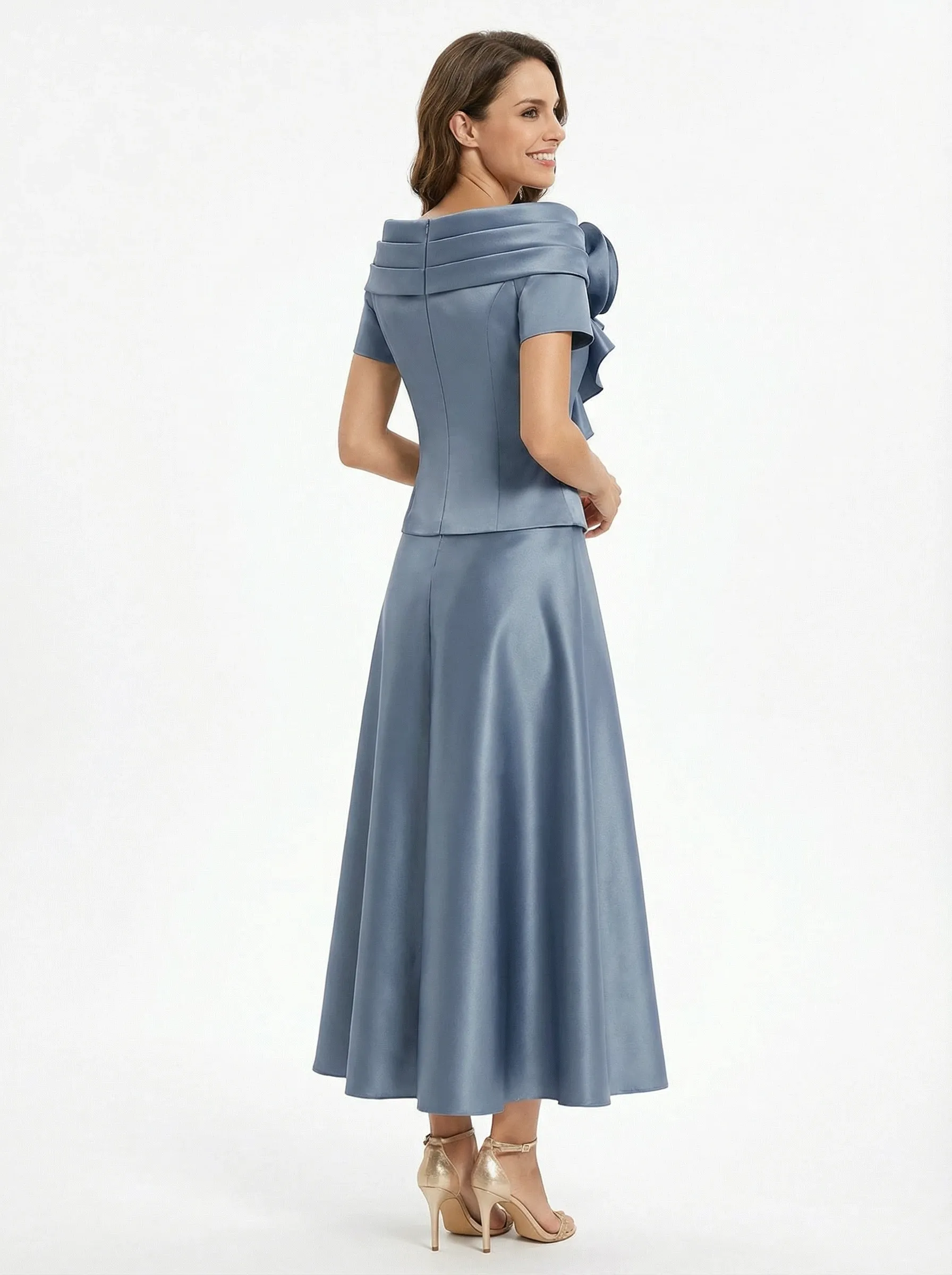 Unique Short Sleeves Off Shoulder A-Line Satin Mother of the Groom Evening Dress sold by ChicSew product image thumbnail 3
