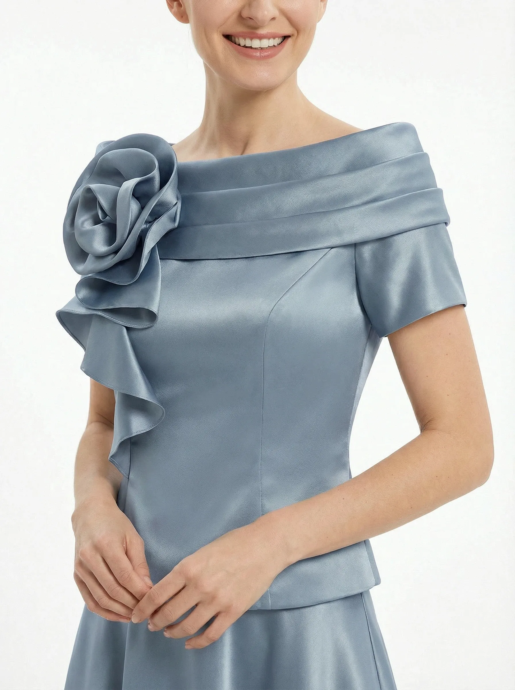 Unique Short Sleeves Off Shoulder A-Line Satin Mother of the Groom Evening Dress sold by ChicSew product image thumbnail 2