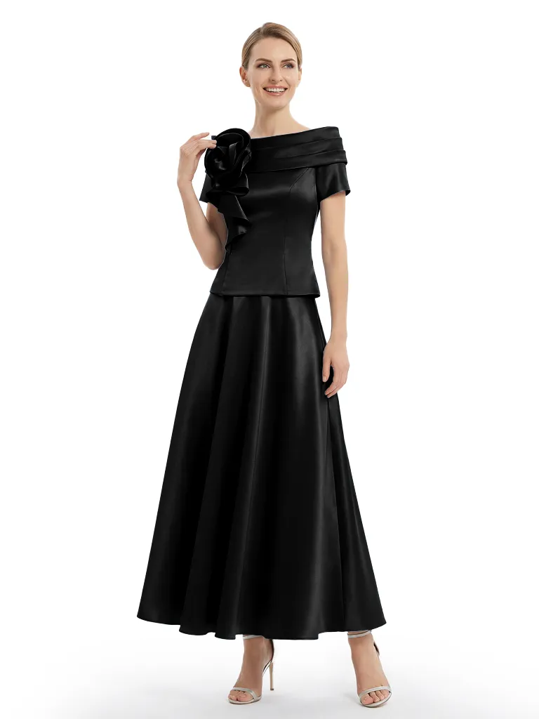 Unique Short Sleeves Off Shoulder A-Line Satin Mother of the Groom Evening Dress sold by ChicSew product image thumbnail 4