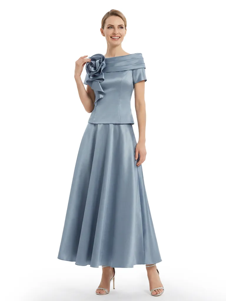 Unique Short Sleeves Off Shoulder A-Line Satin Mother of the Groom Evening Dress sold by ChicSew