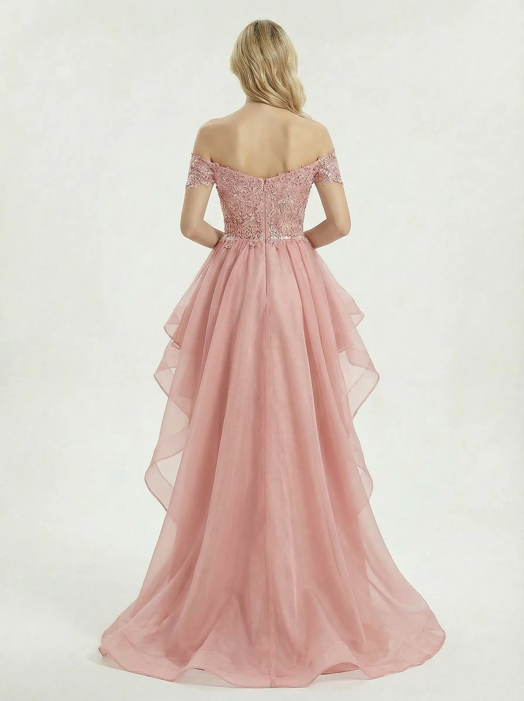 Elegant Off Shoulder Sweetheart Organza Prom Dress With High-Low Silhouette sold by ChicSew product image thumbnail 2