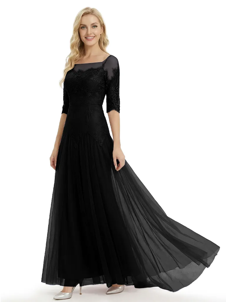 Pretty Lace Mother of the Groom Gown Chiffon Square Half Sleeves Maxi Dress sold by ChicSew product image thumbnail 4