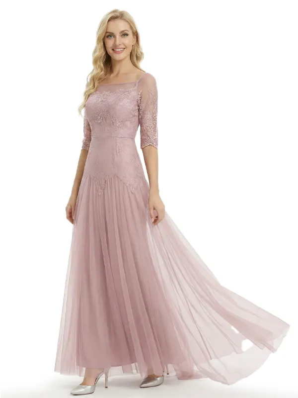 Pretty Lace Mother of the Groom Gown Chiffon Square Half Sleeves Maxi Dress sold by ChicSew