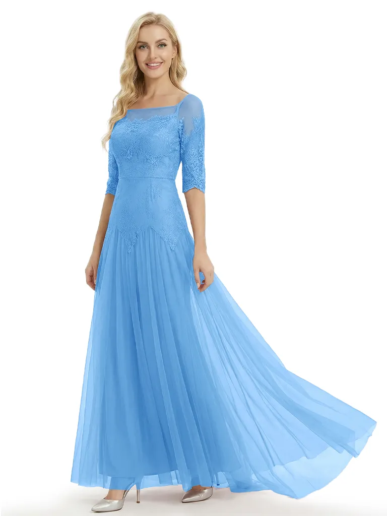 Pretty Lace Mother of the Groom Gown Chiffon Square Half Sleeves Maxi Dress sold by ChicSew product image thumbnail 5