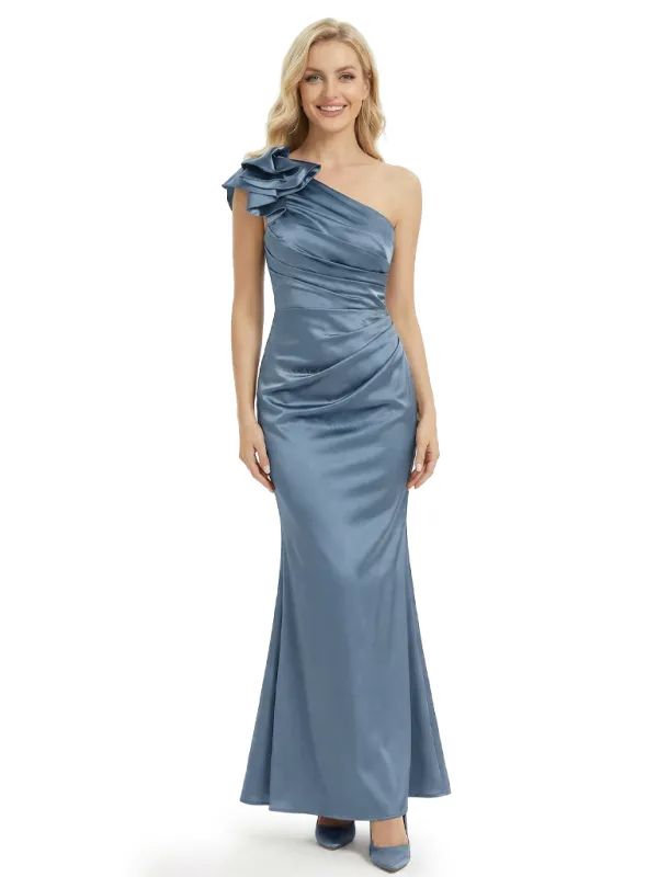 Elegant One Shoulder Satin Ruffles Mermaid Mother Of The Bride Dresses sold by ChicSew