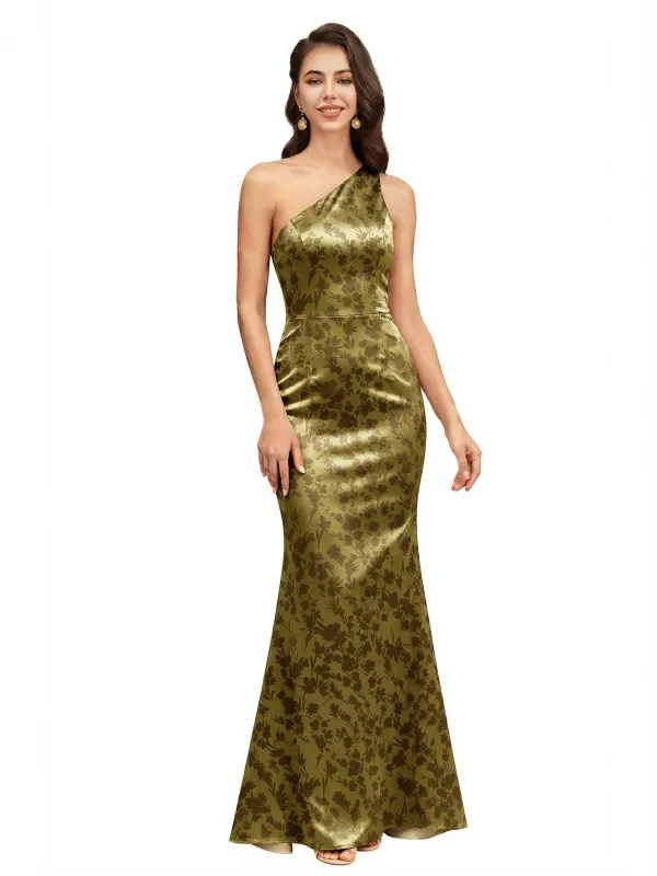 Elegant One Shoulder Mermaid Floral Satin Maxi Floral Formal Dresses For Women sold by ChicSew