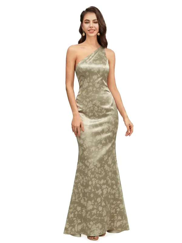 Elegant One Shoulder Mermaid Floral Satin Maxi Floral Formal Dresses For Women sold by ChicSew