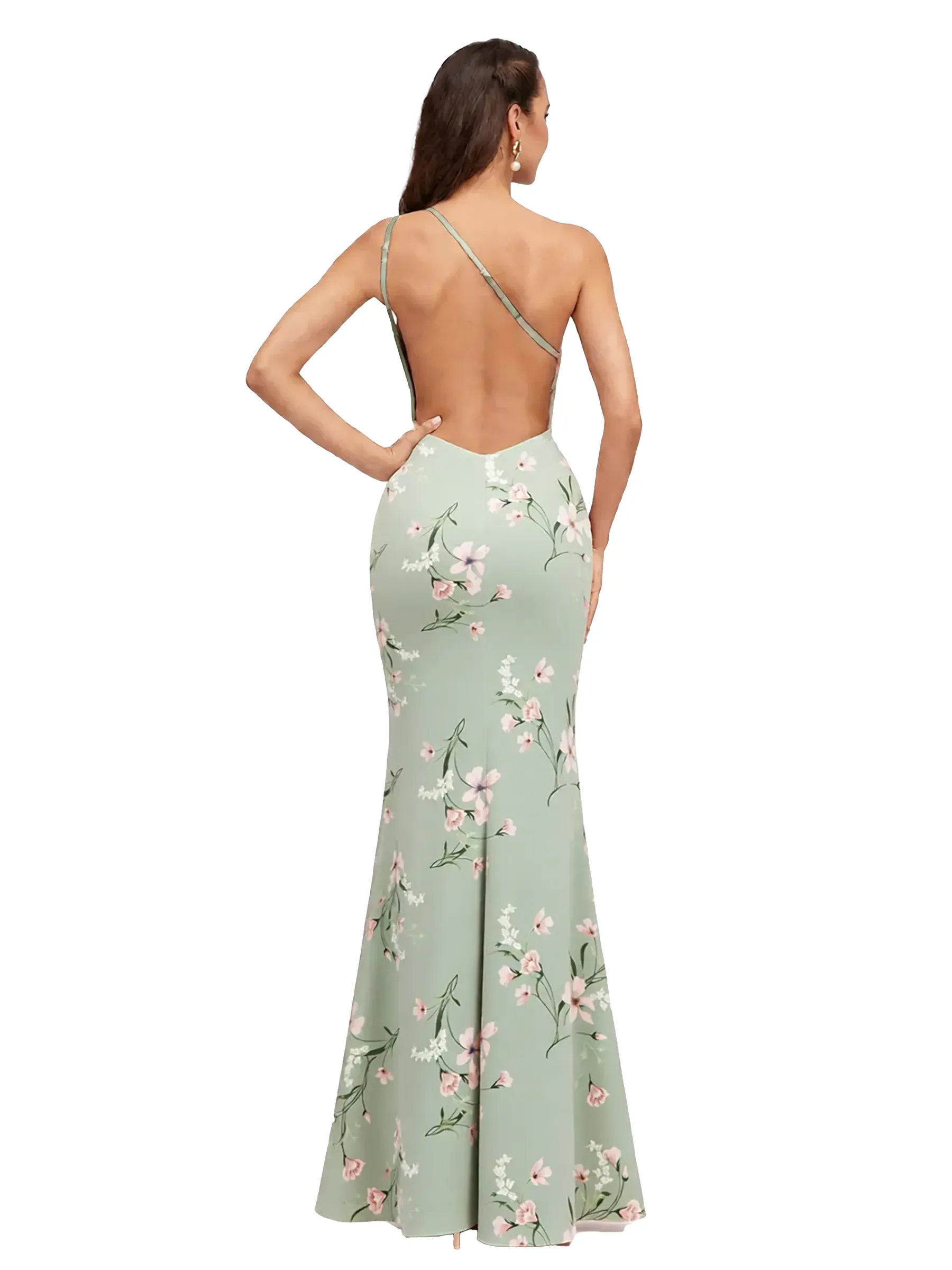 Elegant One Shoulder Mermaid Floral Satin Maxi Floral Formal Dresses For Women sold by ChicSew product image thumbnail 2